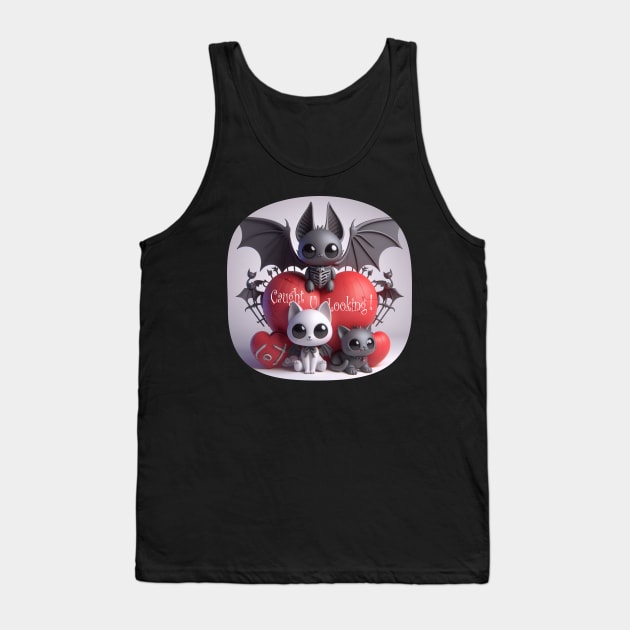 Cute Cat & Bat - Caught U Looking Tank Top by PlayfulPandaDesigns